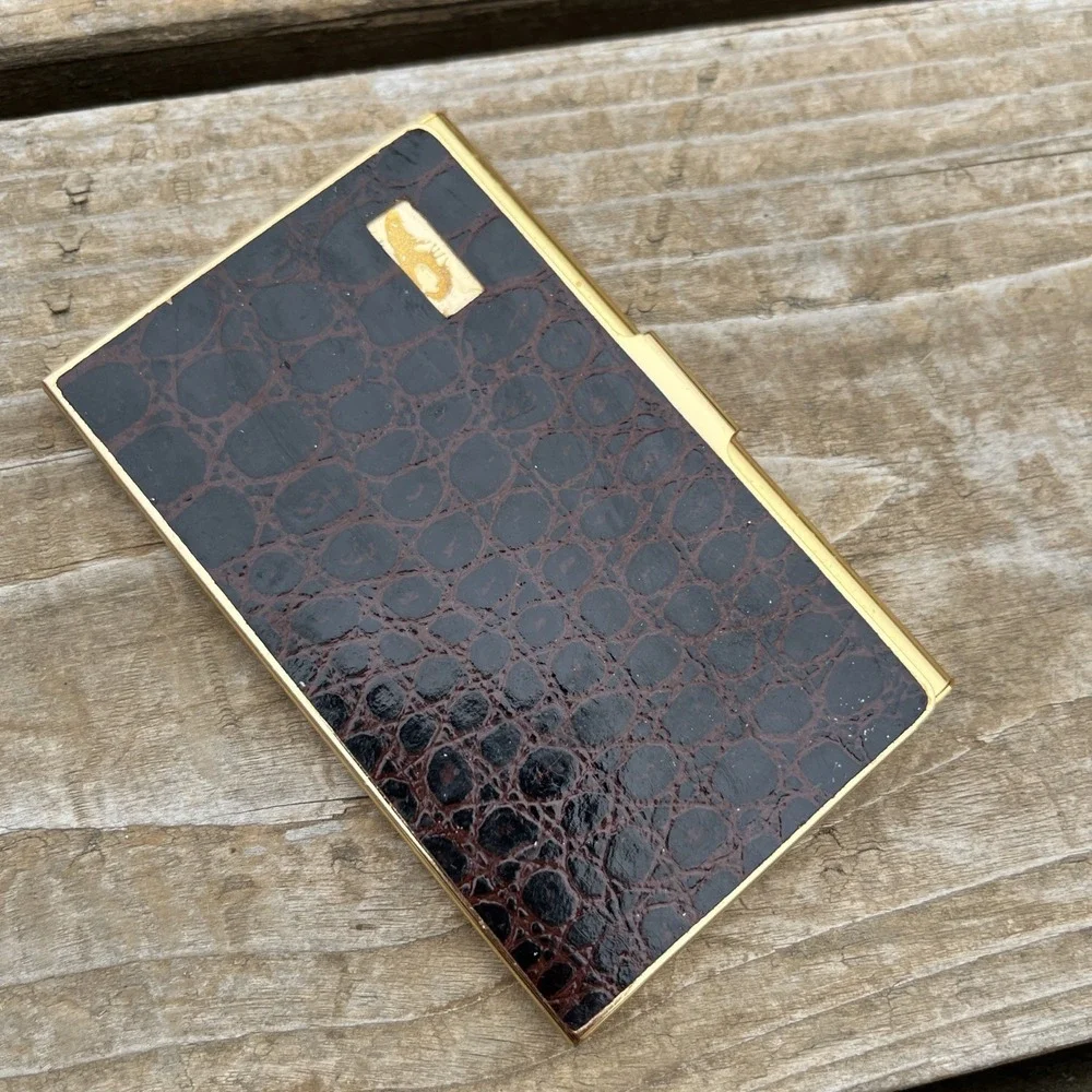 Retro Brown Faux Croc 1-clip Wallet Cigarette Case Biz Credit Card Money Holder